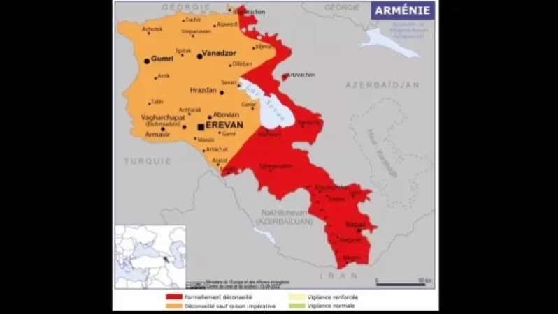 Ֆրանսիան քարտեզ է հրապարակել․ իր քաղաքացիներին խորհուրդ չի տալիս այցելել ՀՀ նշված տարածքներ
