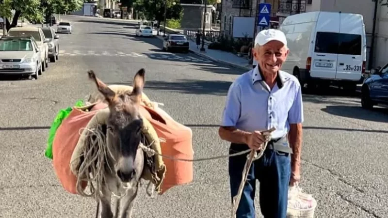 Photo: Grandfather Brings Harvest to His Daughter in Stepanakert by Donkey