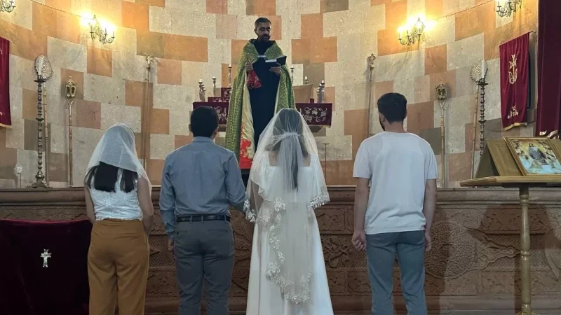 Photos: Wedding Ceremony Held at the Holy Mother of God Cathedral in Stepanakert