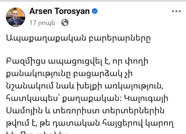 Անհասկանալի են պատճառները և հիմնավորումները․ Թորոսյանը՝ իր հաշիվների վրա կալանք դնելու մասին