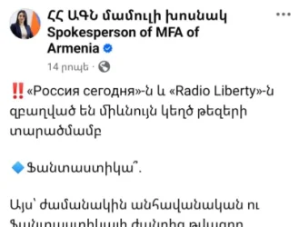 Ռուսական և ամերիկյան ֆինանսավորմամբ ԶԼՄ-Ները զբաղված են միևնույն կեղծ թեզերի տարածմամբ․ ՀՀ ԱԳՆ