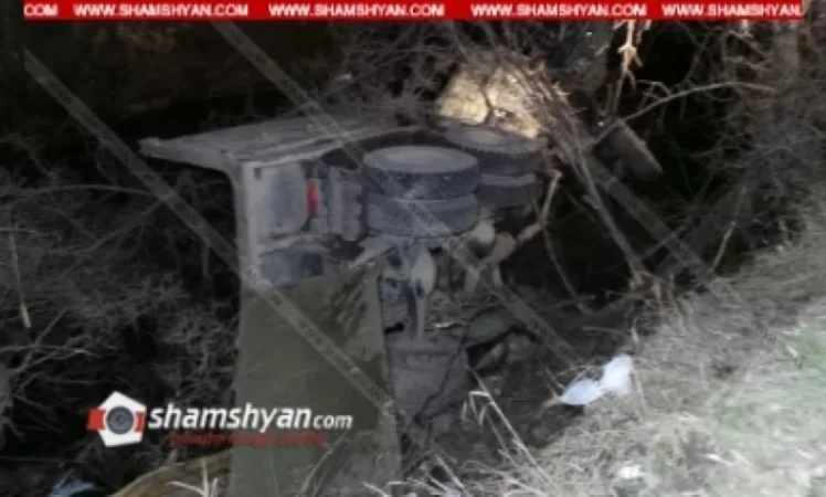 KAMAZ Truck Topples Trees and Rolls Over Into the Arpa River