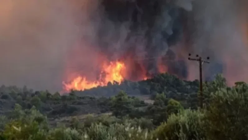 7 Aircraft and 9 Helicopters Battling Forest Fire in Greece's Evia Island