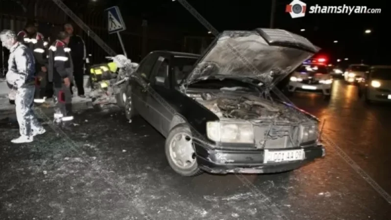 PHOTO: Mercedes Hits Workers Marking Streets in Yerevan