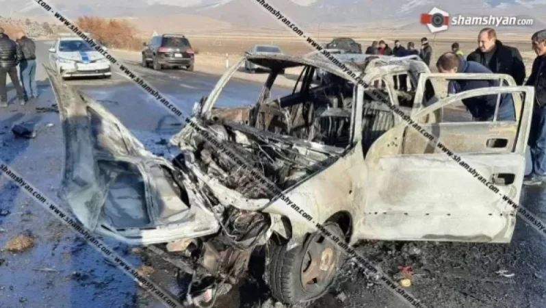 Photos: Major Accident and Fire in Shirak Province, Car Reduced to Ashes, Injuries Reported