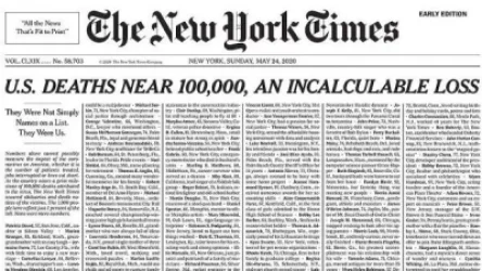 The New York Times-ն իր առաջին էջին այսօր հրապարակել է ԱՄՆ-ում կորոնավիրուսից մահացածների անունները