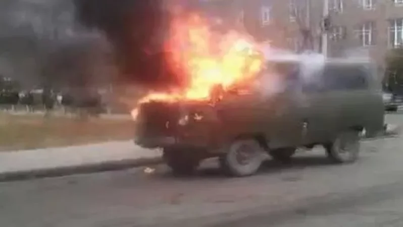 A UAZ Vehicle Caught Fire in Akner Village, No Injuries Reported