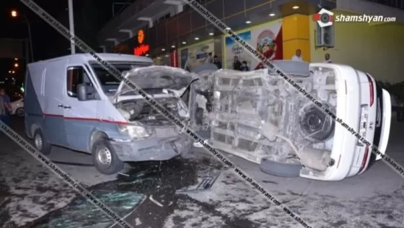 Երևանի Ավան թաղամասի «Էվրիկա» խանութի դիմաց բախվել են Mercedes-ը, Nissan-ը, BMW-ն, Honda-ն. վերջինս կողաշրջվել է. Shamshyan