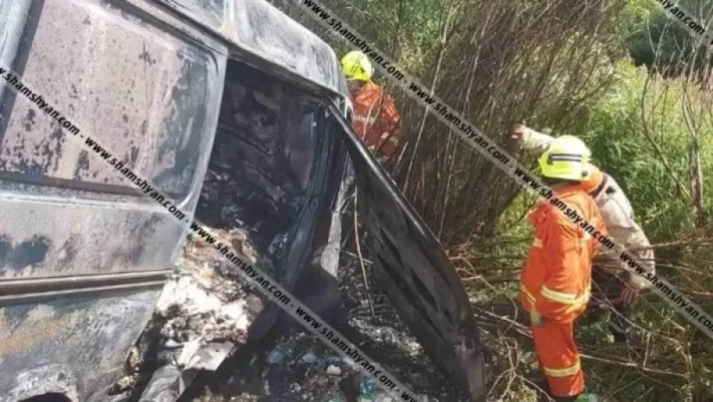 Photos: Major Car Accident-Fire Near Dilijan Tunnel, Vehicle Reduced to Ashes