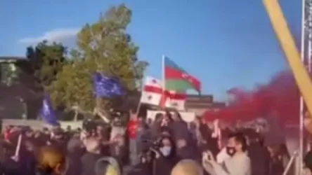 ՏԵՍԱՆՅՈՒԹ․ Սաակաշվիլիի կողմնակիցները Եվրամիության, Վրաստանի և Ադրբեջանի դրոշներով ցույցի էին դուրս եկել