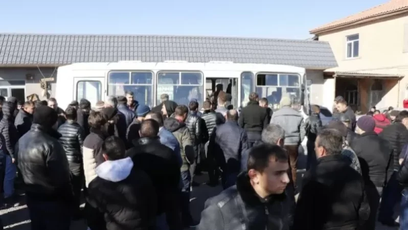 Photos. "I am sure we will meet again in two years with the same group." The first group of recruits departs for military service from Gegharkunik