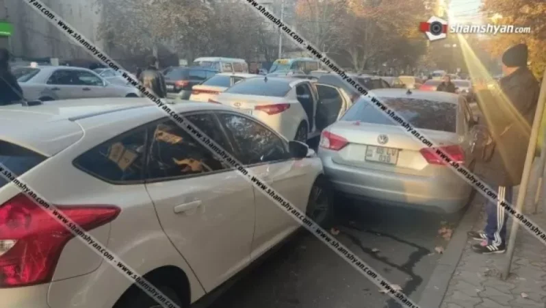 Chain Reaction Accident in Yerevan Involving Multiple Vehicles