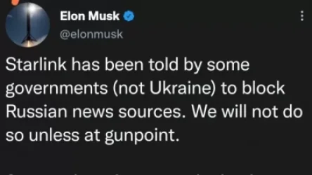 Իլոն Մասկը հրաժարվել է StarLink ցանցում արգելափակել ռուսական լրատվամիջոցները