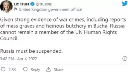 Մեծ Բրիտանիայի ԱԳՆ ղեկավարը կոչ է արել Ռուսաստանին հեռացնել ՄԱԿ-ի Մարդու իրավունքների խորհրդից