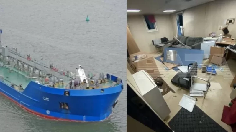 PHOTOS: Drones Strike Russian Fuel Tanker Near Crimea Bridge