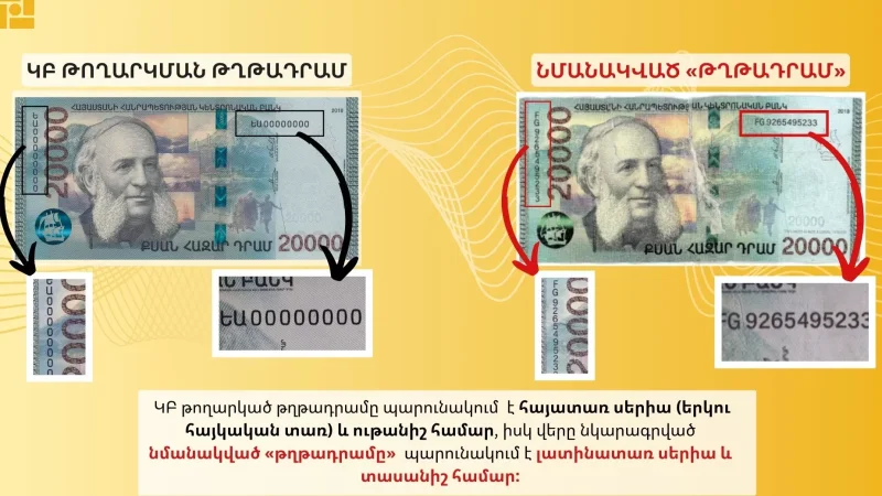 Շրջանառության մեջ հայտնաբերվում են հուշանվերային «թղթադրամներ». Կենտրոնական բանկ