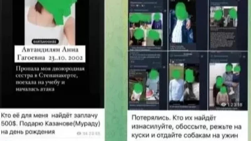 PHOTO: Azerbaijanis Spread Threats of Rape and Murder Against Armenians on Telegram Channels