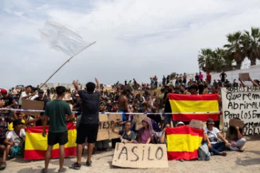 Around 200 Migrants Protest at Ceuta Beach