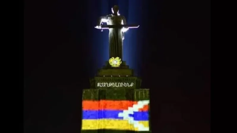 PHOTOS: The Mother Armenia Statue Illuminated with the Artsakh Flag