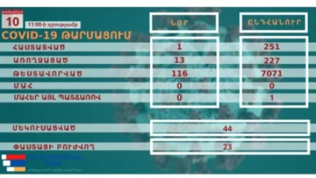 Արցախում կորոնավիրուսի 1 նոր դեպք է գրանցվել. վարակվածների ընդհանուր թիվը 251 է