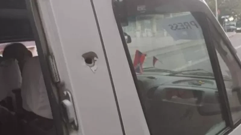 Photos: Vehicle Transporting a Dozen Journalists to Martakert Shelled by Enemy Forces