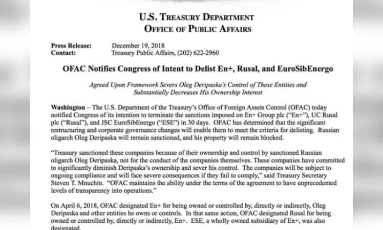 Վաշինգթոնը վերացրել է պատժամիջոցները «Ռուսալ»-ի նկատմամբ․ «Արմենալ»-ը կշահի