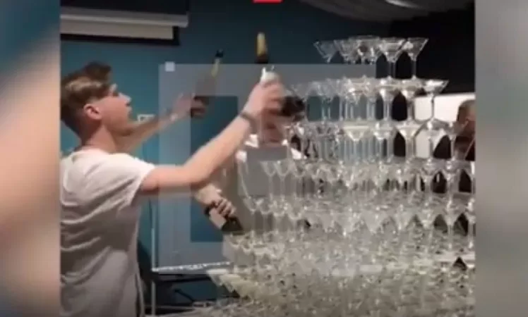 VIDEO. Bartender Breaks Glasses Instead of Pouring Champagne