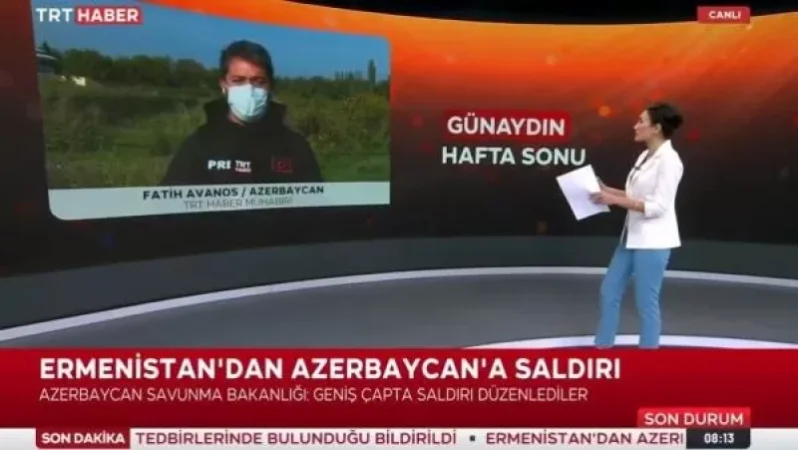 Թուրքական TRT հեռուստաընկերությունը ադրբեջանական կողմից ունի նաև թղթակից, պատրաստում են ռեպորտաժներ, ուղիղ եթեր