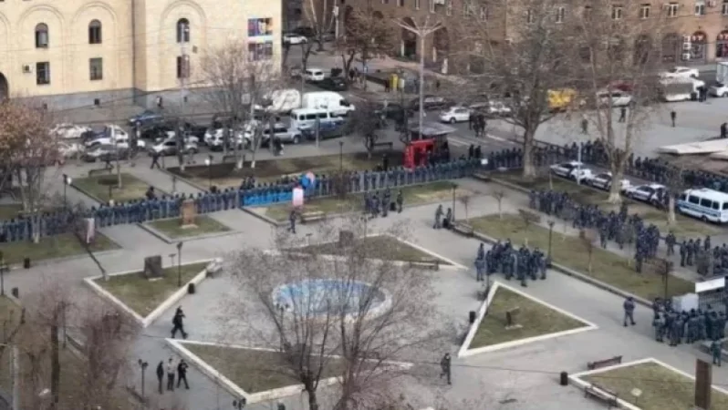 Photo: A Police Barrier Erected Along the Park Adjacent to the Metro