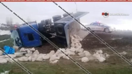 Ցեմենտով բարձված MAN-ը կողաշրջվել է. վարորդի դին ավտոմեքենայից դուրս են բերել փրկարարները