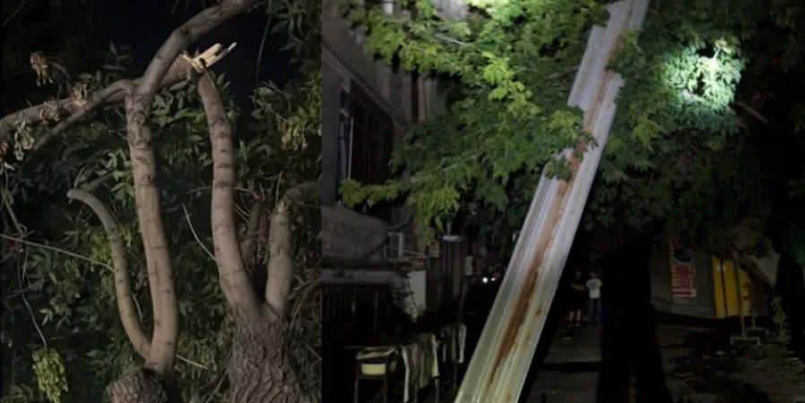 Երևանում ուժեղ քամին վնասել է խողովակներ, թիթեղներ, տապալել ծառեր