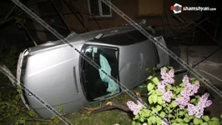Երևանում BMW-ն կոտրել է բազալտե հենապատը, արմատախիլ արել ծառեր և կողաշրջված հայտնվել բնակչի այգում․ կան վիրավորներ. shamshyan
