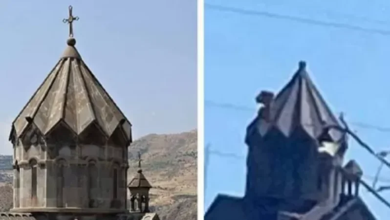 Photograph: Azerbaijanis Remove Crosses from Berdzor Church Domes, Political Analyst