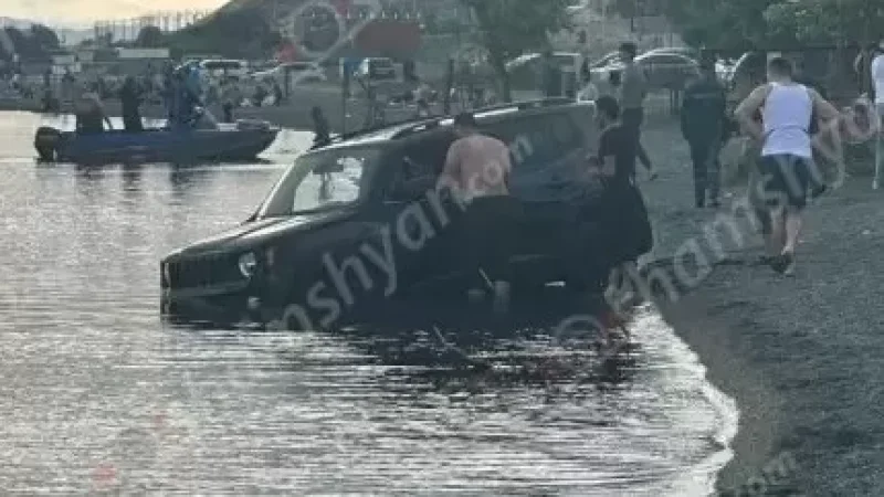 Photos: Jeep Partially Submerged Near Shorja Beach at Lake Sevan