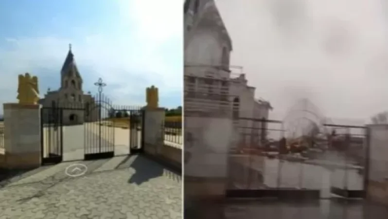 Ադրբեջանցի զավթիչները քանդել են Սուրբ Ղազանչեցոցի դարպասների հրեշտակների արձաններն ու խաչը