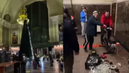 ՏԵՍԱՆՅՈՒԹ․ Ինչպես են Կիևի երկաթուղային կայարանում տոնածառը էլեկտրասնուցուղ հեծանիվով լուսավորում