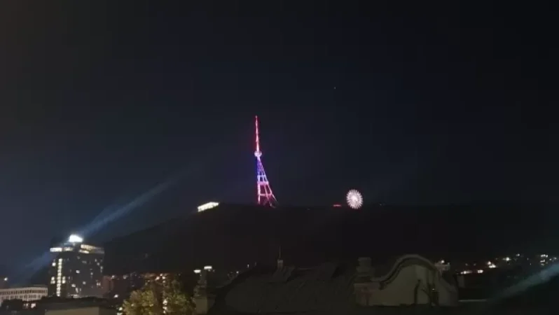 PHOTOS: Tbilisi Television Tower Illuminated in Colors of Armenian Flag