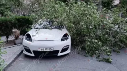 «Անբախտ» «Porsche Panamera» - ն․ նախորդ տարի լուսարձակներն էին գողացել, այսօր էլ ծառն է ընկել վրան