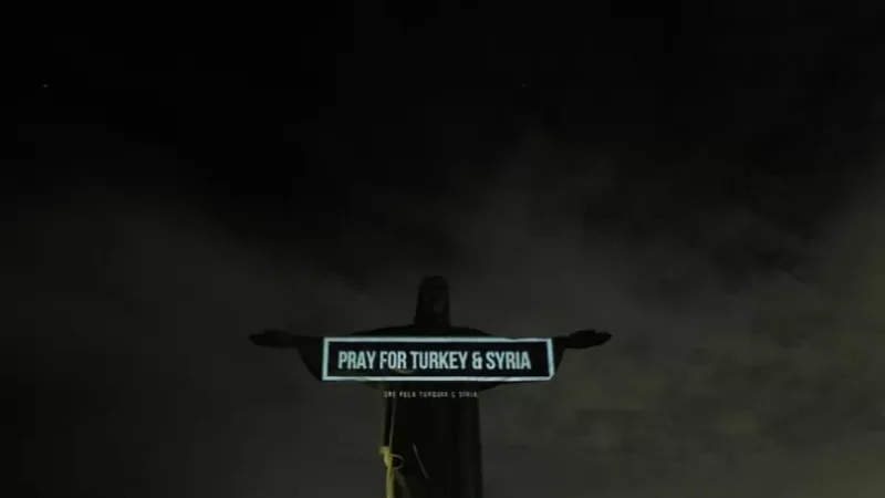 PHOTOS: Christ the Redeemer Statue Illuminated with Flags of Turkey and Syria in Rio de Janeiro