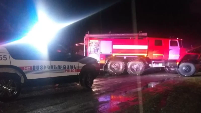 Photos: Car Collides with Rock Dislodged from Cliff in Tavush, Igniting Fire; Casualties Reported - Ministry of Internal Affairs