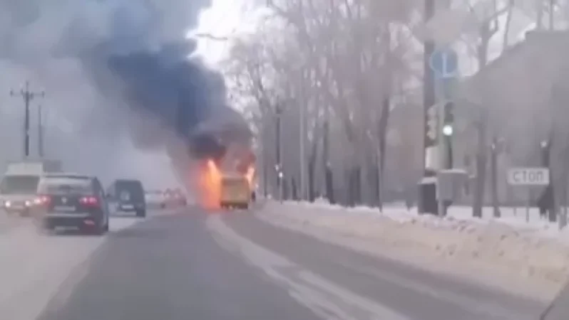 VIDEO: Passenger Bus Catches Fire in Russia