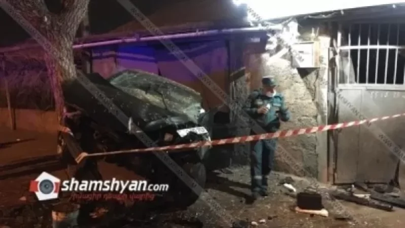 Hyundai Elantra-ն բախվել է երկաթե դարպասներին, ապա հայտնվել մայթին՝ մասամբ ծառի վրա