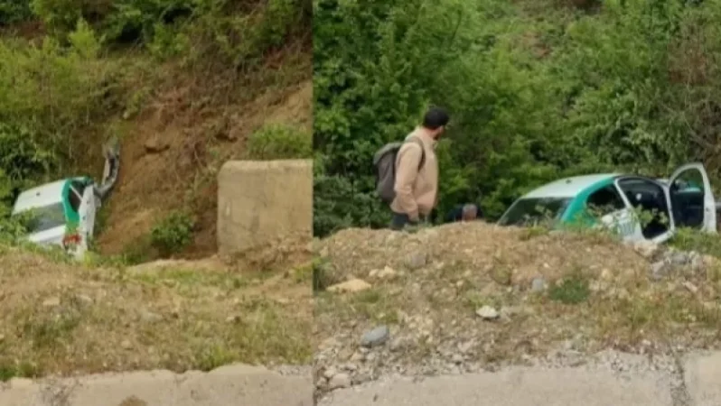 Photos: Azerbaijani Military Convoy Pushes Armenian Taxi into Ravine