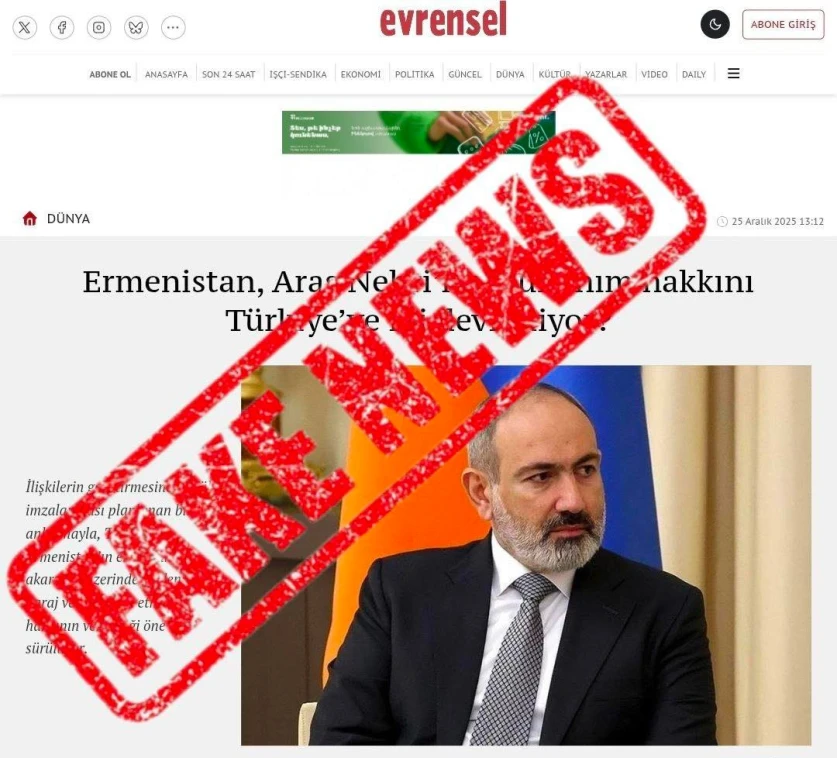 Հայաստանի վերաբերյալ բացահայտ ապատեղեկատվական և կեղծ հրապարակում․ վարչապետի խոսնակ