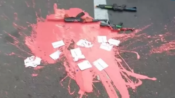 ՏԵՍԱՆՅՈՒԹ. Ցուցարարները ՔՊ գրասենյակի մոտ խաղալիք ինքնաձիգներ և կարմիր ներկ են լցրել