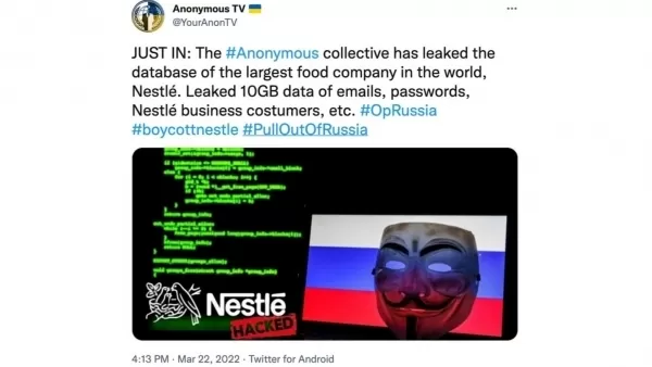 Anonymous-ը կոտրել է Nestle-ի տվյալների բազան. վերջինս հրաժարվել էր լքել Ռուսաստանը