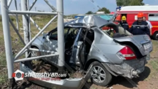 38-ամյա կին վարորդը «Nissan Tiida»-ով բախվել է երկաթե աշտարակին. 4 երեխա հոսպիտալացվել է
