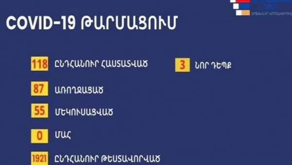 Արցախում գրանցվել է կորոնավիրուսով վարակման 3 դեպք, ընդհանուր վարակված է 118 քաղաքացի