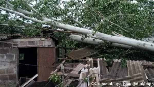 Երևանում քամու հետևանքով վնասվել են շինությունների տանիքներ, պոկվել ծառեր