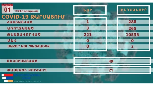 Արցախում հաստատվել է կորոնավիրուսային վարակի 1 նոր դեպք